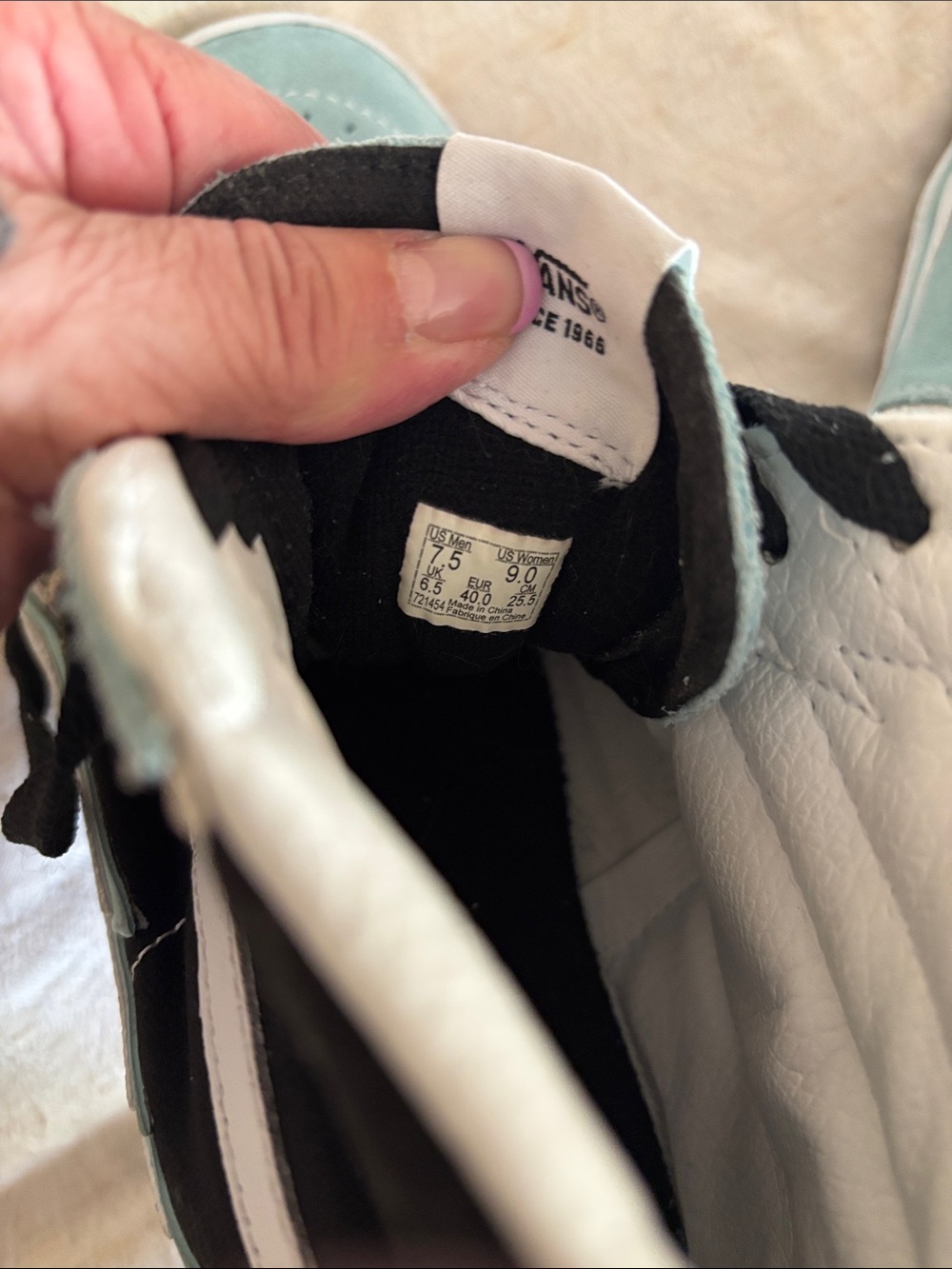 Vans Women's High-Top Sneakers in Mint Green, Black & White - Picture 5 of 5